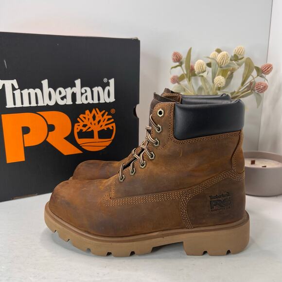 Timberland PRO Sawhorse 6" Composite Safety Toe Boots Brown Men 8M Light Wear - Picture 3 of 10